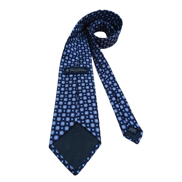 BROOKS BROTHERS MAKERS Blue Geometric Floral Silk Tie USA 60"/ 3.7" EC - Picture 5 of 6